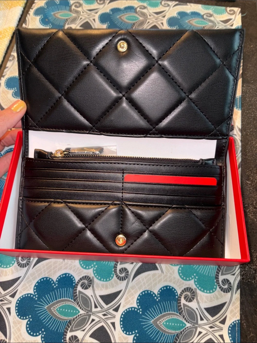 Valentino Black Quilted Leather Card Holder Wallet with Embossed Logo